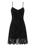 Pbong  Spaghetti Strap Bodycon Short Dresses for Women V Neck Sleeveless High Waist Patchwork Lace Mesh Hem Dress Female