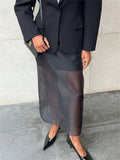 Mesh Sheer Maxi Skirt Women Summer High Waist Patchwork Slim Skirts Solid Y2k Clothes High Street Sexy Fashion Long Skirt 2025