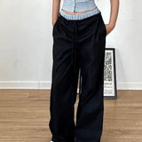 Pbong  Fashion Pants Women y2k Plaid Patchwork Elastic Waist Wide Leg Loose Trousers Sweatpants 2000s Clothing Streetwear