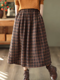 Faux Woolen Plaid Long Skirts Women Loose Vintage Fall Winter A Line Skirt Casual High Waist Japan Harajuku Warm Long Skirt