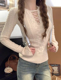 Half Lace Up Sweater for Women Long Sleeve Slim Fit Knitted Tops Pullovers Femal Lace-up Jumper Autumn Winter Y2K Outfit