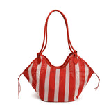 Women's Large Capacity Stripe Mesh Shoulder Bag Casual Summer Daily Beach Tote Bags New Trend Female Fashion Handbags