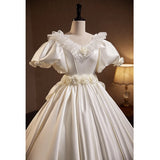 Pbong  White Satin Evening Dress Women's Ball Elegant Long Tail Wedding Lightweight Wedding Dress Luxury Vintage Summer Gown