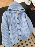 Vintage Y2K Gray Hooded Cardigan Women Lazy Wind American Harajuku Knitted Sweater Fall Winter Retro Long Sleeve Bf Casual Tops