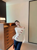 Sweet Bow Knitted Pullover Women Off Shoulder Sexy Long Sleeve Sweaters Korean Style Kawaii Autumn Winter Pullovers