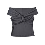 Pbong  Korean fashion black crop tops women Summer short sleeve tees twist t shirt for women pink top front tie criss cross
