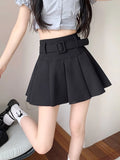 Pbong  Japan Sweet Belt White Pleated Skirt Women Sexy High Waist Mini Skirt Summer Preppy Style Female Casual A Line Pink Skirt