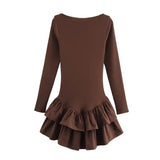 2025 New Spring Summer Retro Y2K A-line Short Dress Long Sleeve Tight Fashion Women Dresses O-neck Ruffle Chic Female Clothing