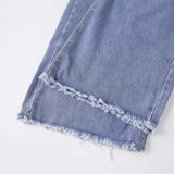 Pbong  y2k Denim Pants Fashion Women Clothes Solid Color High Waist Wide Leg Loose Fit Ripped Jeans Casual Trousers Streetwear
