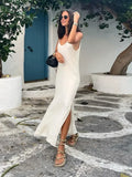 Summer Women Backless Sling Dress Sexy Loose V Neck Sleeveless Split Maxi Dresses  New Female Beach Vacation Party Robes