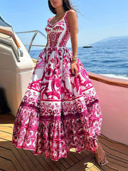 Floral A Line Holiday Dress Women Fsahion High Waist Puff Hem Maxi Vestidos Fashion Banquet Prom Formal Dresses Lady