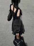 Swet Cool High Street Chic Off The Shoulder Punk Dresses Sexy Y2k Aesthetic Slim Waist Harajuku Clothing Fake Two Piece Tops
