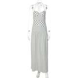 Pbong  Sexy Sleeveless Halter Maxi Dresses For Women Summer Fashion Dot Print Off The Shoulder Backless Party Long Dress Elegant