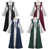Pbong  Retro Costume Dress with Waist Tie And Square Collar for Halloween Cosplay Performance Traditional Chinese Stage Costume Women