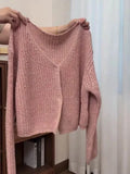 Pink Knitted Cardigan for Women Long Sleeve V-neck with Invisible Button Front Sweater Jacket Teen-girl Fall Winter Cute Outfit