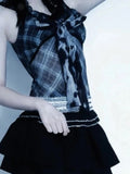 Pbong  2000s American Vintage Slim Sexy Camis Y2k Subculture Hot Girl Sleeveless Tops Harajuku Plaid Patchwork Dark Gothic Tanks Chic