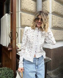 Tossy Summer Lace Printed Shirts Tops Female Hollow Out Fashion Commute Vintage See-Through Blouse Women's Lace Shrug Shirts New