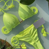 Women's Bikini New Special Fabric Solid Color Rope Swimsuit Multicolor