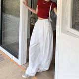 Y2K White Hip Hop Wide Leg Pants Women Autumn High Waist Korean Oversized Cargo Trousers Loose Chic All Match Streetwear
