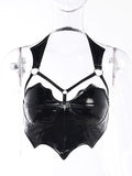 Goth Dark Bat Shape Faux Pu Mall Gothic Grunge Crop Tops Women Punk Black Sexy Backless Camis Bodycon Emo Party Tube Top Summer