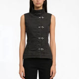 New High Street Fashion Popular Stand Colaar Sleeve Vest Y2k Aesthetic Single Breasted Sweet Cool Women Clothes Vintage Tops
