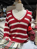 Twisted Flower Stripes Knitted Sweater Woman Autumn V-Neck Long Sleeve Pullover Casual Sweet Cute Preppy Style Y2k Sweaters Chic