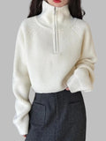 Women's Loose Knitted Pullovers Half Zipper Autumn and Winter Turtleneck Sweaters Casual Comfortable Full Sleeve Top