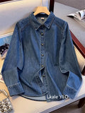 Women's Denim Shirt 2025 Spring Summer Loose Comfortable Ladies Cowboy Tops Blue Retro Be All-match Lady Elegant Blouse