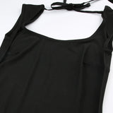 Black Backless Tie Up A-Line Dress
