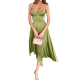 Pbong   Luxury Designer Clothing Women Strapless Dress Elegant Party Sleeveless Green Maxi Dresses Club Outfit for Woman
