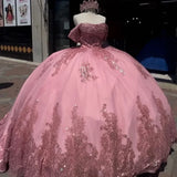 Pbong  Customized Vestidos De 15 Años Pink Ruffle  Quinceanera Dresses Glittering Ball Gown Wedding Party Dress With Bow  Lace Applique