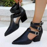 Pbong  Punk Style Buckle Strap High Heels Sandals Women Pointed Toe Chunky Heeled Gladiator Shoes Woman Ankle Strap Summer Ankle Boots