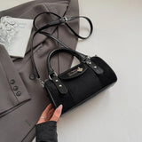Vintage Small Faux Suede Shoulder Bags for Women Bucket Crossbody Bag Winter Luxury Designer Handbags and Purses