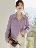 Elegant Slim Purple Jacket Women Sweet Long Sleeve Small Fragrance Coat Casual Fall Winter Lady French Pockets Fashion Tops