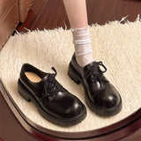 Pbong  Women's Shoes British Style Large-Toe Shoes Women's New Spring Derby Shoes Thick-Soled Height-Increasing Retro Lace-Up Loafers