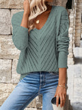 V-neck knitted off shoulder spring and autumn women's sweater can be worn externally