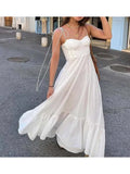 White Casual Sleeveless Long Dress Women Summer Spaghetti Strap Swing Strapless Loose Beach Holiday Maxi Dresses