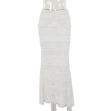 Mermaid Lace-Trimmed Bodycon Fishtail Dress for Women, Off-Shoulder Chain Strap Dress Two-Piece Set