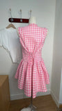 Pbong  Women Pink Gingham Check Sleeveless Halter Dress Ruffle Hem Fit And Flare Mini Dress Cute Casual Summer Dress