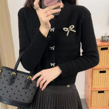 Ribbon Button Up Knit Cardigan Sweater for Women Long Sleeve Button Front Sweater Jacket Teen-girl Y2K Cute Outfit