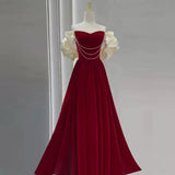 Pbong  Women Off The Shoulder Prom Dress Princess Velvet  Korea Fashion Sweetheart Neck A Line Formal Graduation Evening Party Gown