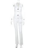Lace Hollow Halter Jumpsuit for Women See Through Sleeveless Sexy Hot Girl Jumpsuit Backless Club Party Slim Summer New