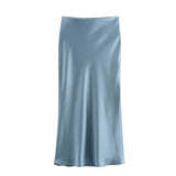 Autumn Winter Burgundy Satin Skirt Women Party Silk Skirt High Waist Straight Long Faldas Mujer Christmas Skirt