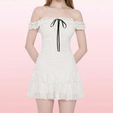 Pbong  Vantage bow Sexy Backless strapless dress Summer Women's Dresses New Skinny High Waist pleated Slash Neck Lace Dress Woman