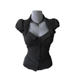 Pbong  Dark Gothic Lolita Slim Women Shirts 2000s Japanese Solid Elegant Tops Y2k Harajuku Vintage Hot Girl Short Sleeve Blouses Summer