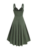 2025 Women's Plain Color Mock Button Empire Waist Ruched Bust Dress Asymmetrical Hem Overlap Self Belted Casual Dress