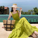 Summer Beach Backless Hollow Out Bandage Slip Dress Women Long Dress Elegant Sexy Club Evening Party Dresses Woman Green Robe