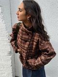Pbong   Casual Plaid Stand Collar Jacket Women Loose Long Sleeve Single Breasted Pocket Female Jackets Autumn Winter Streetwear New