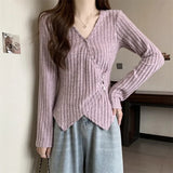 Early Autumn Cross V Neck Long Sleeve Pullovers High Street French Temperament Base Punk Striped Sweaters Y2k Harajuku Jumpers