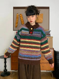 Vintage Print Harajuku Sweaters Women Loose Casual Knitted Pullover Lazy Wind Retro Female Preppy Style Long Sleeve Jumper Tops